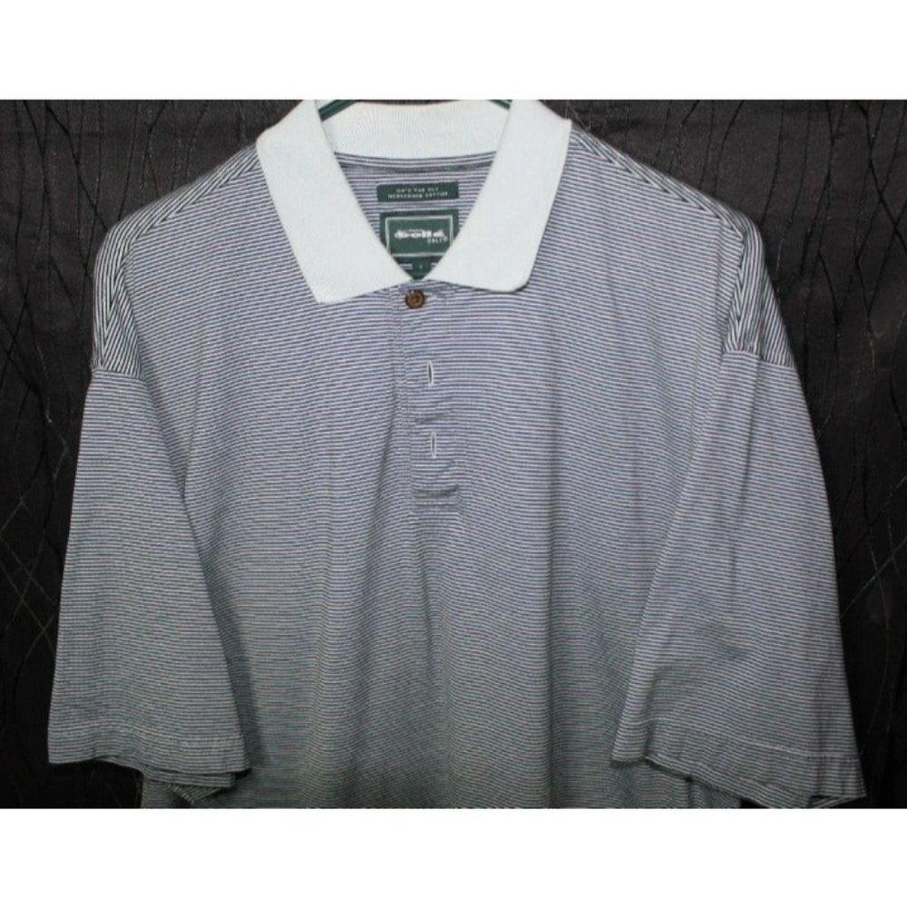 Bolle Golf White & Black Striped Collared Polo , Size: L Mercerized Cotton